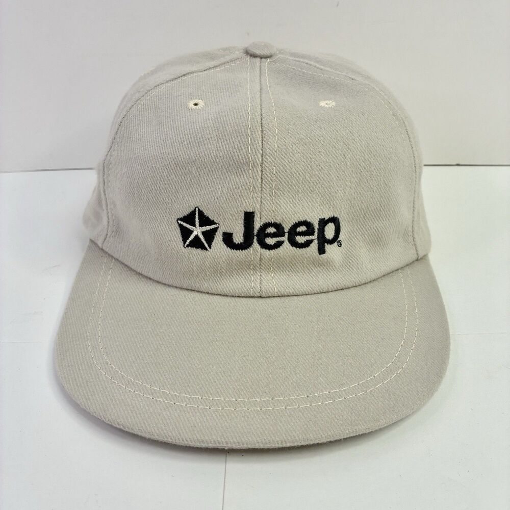 Vintage Jeep Hat Tan Navy Embroidery Strapback Made In USA Imperial Sports *READ